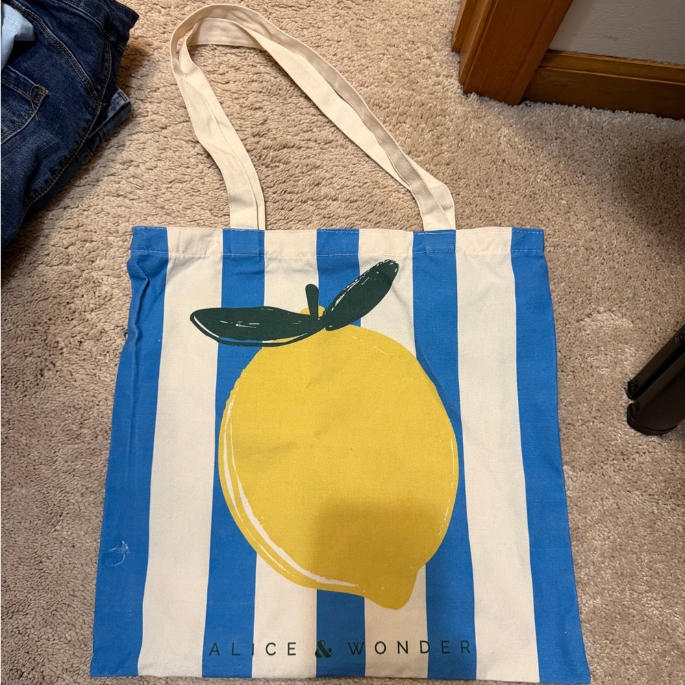 Blue and White Striped Tote Bag